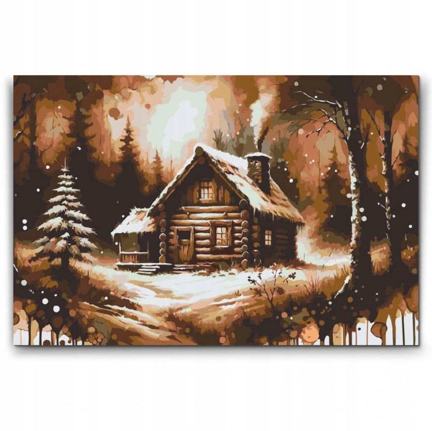 Malování Podle Čísel Domeček Les Krajina Příroda Zima Chata XXL 40x60 cm