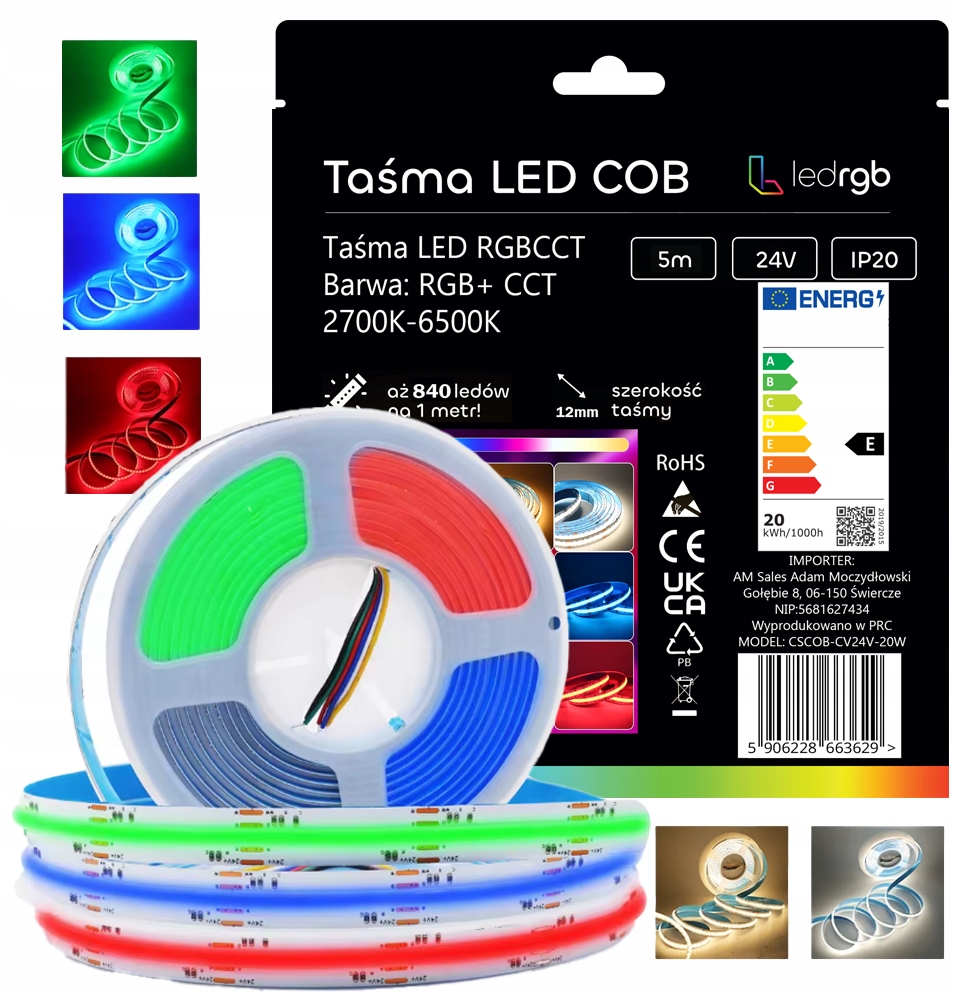 Led Páska Cob Neon 5M Rgb Cct Bílá Teplá Neutrální Studená 2700-6500K 840/m