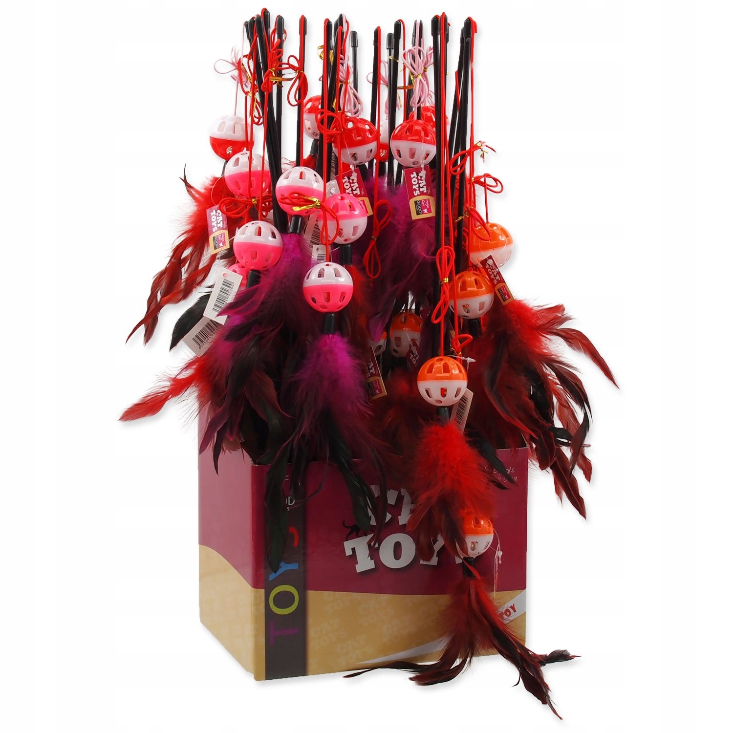 Levně Hračka Magic Cat prut míček plast s pírky 22cm+50cm 24ks