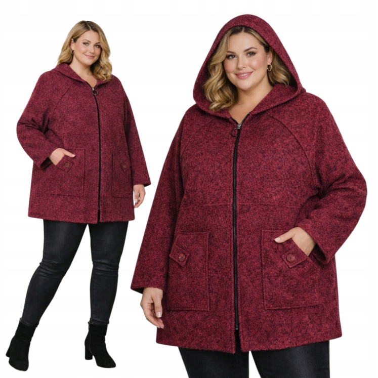 Kabátek Plus Size s kapucí, viskóza, teplý zip, 54 56 7XL, 8XL