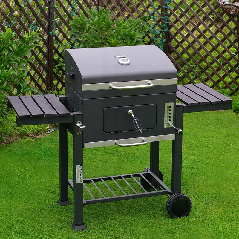 GRILL OGRODOWY WĘGLOWY Z POKRYWĄ I PÓŁKAMI VL13 DUŻY XXL SZARY + SZCZYPCE Wysokość grilla 108 cm