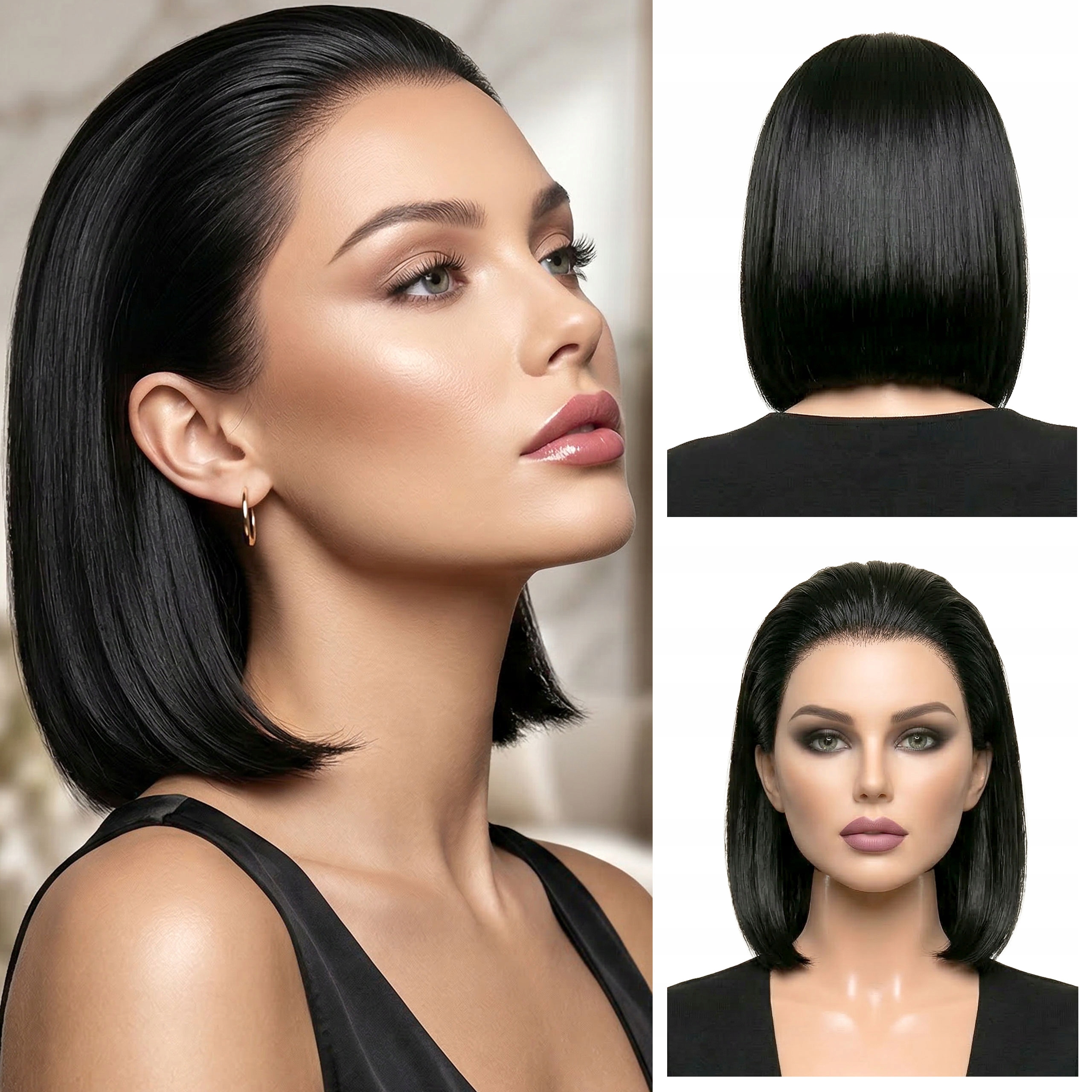 Peruka z Włosów Naturalnych Azjatyckich Lace Front 13*6 Bob czarna prosta