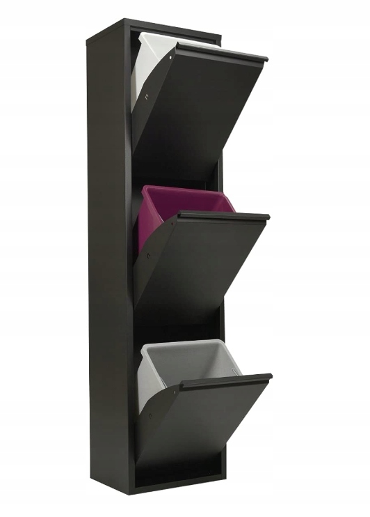 Levně Koš na třídění odpadu kovová skříňka 3 komory 45L kompaktní