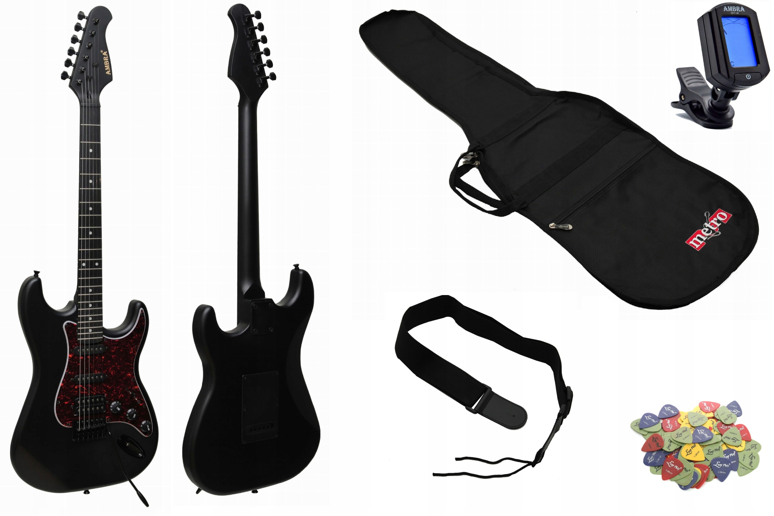 GITARA ELEKTRYCZNA STRATOCASTER AMBRA ST-2 + AKCESORIA - ZESTAW