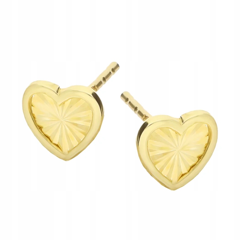 Zlaté náušnice pro ženy 585 s gravírovanými srdíčka jako dárek 0,54g