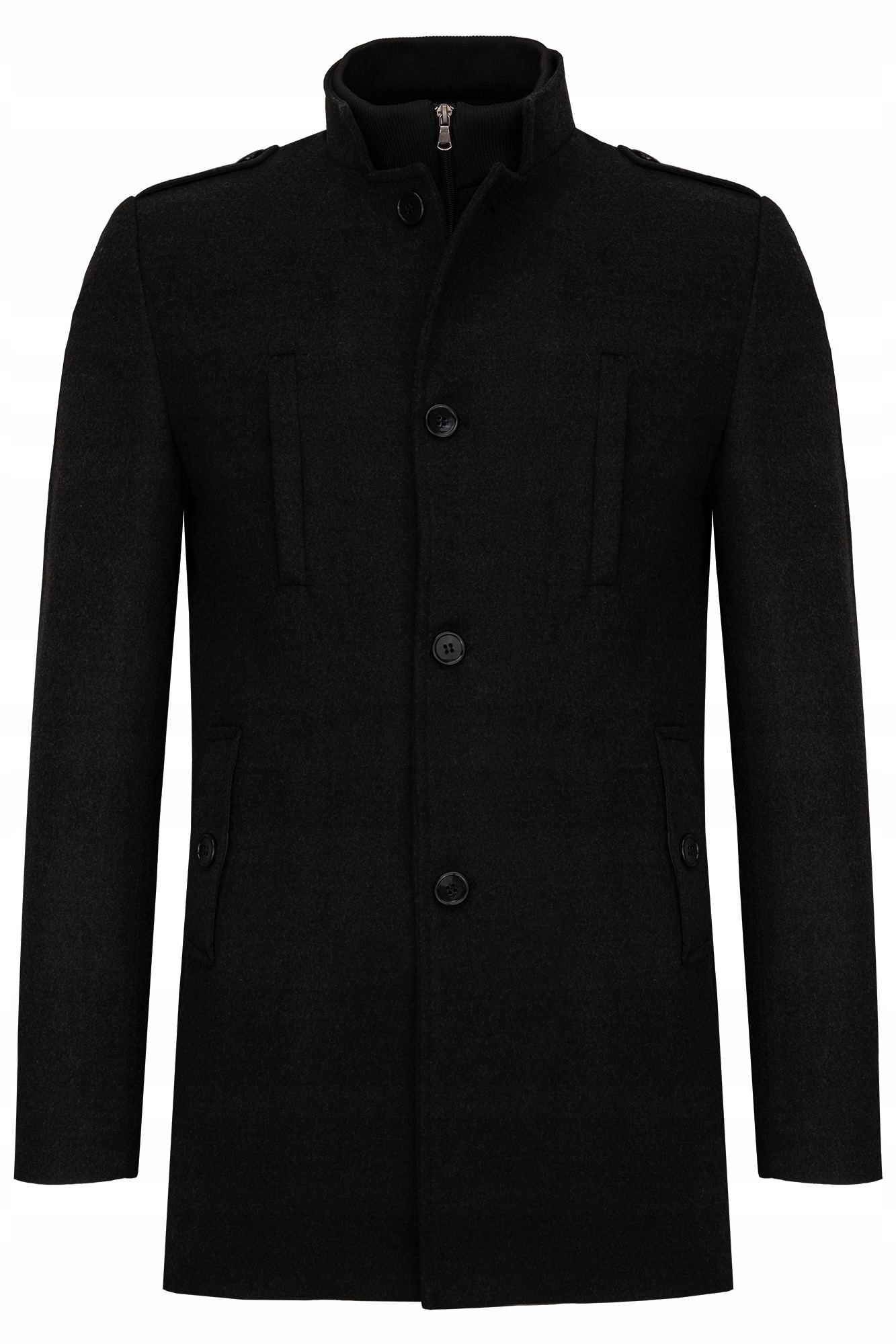 Pánský Černý Zateplený Ležérní Kabát, Elegantní, Odnímatelný Stojáček, Velikost 58