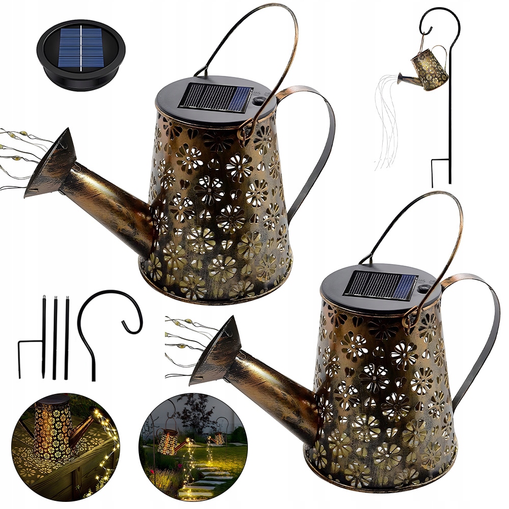 2 X Solární Zahradní Lampa Konev Girlanda Senzorem Soumraku Voděodolná