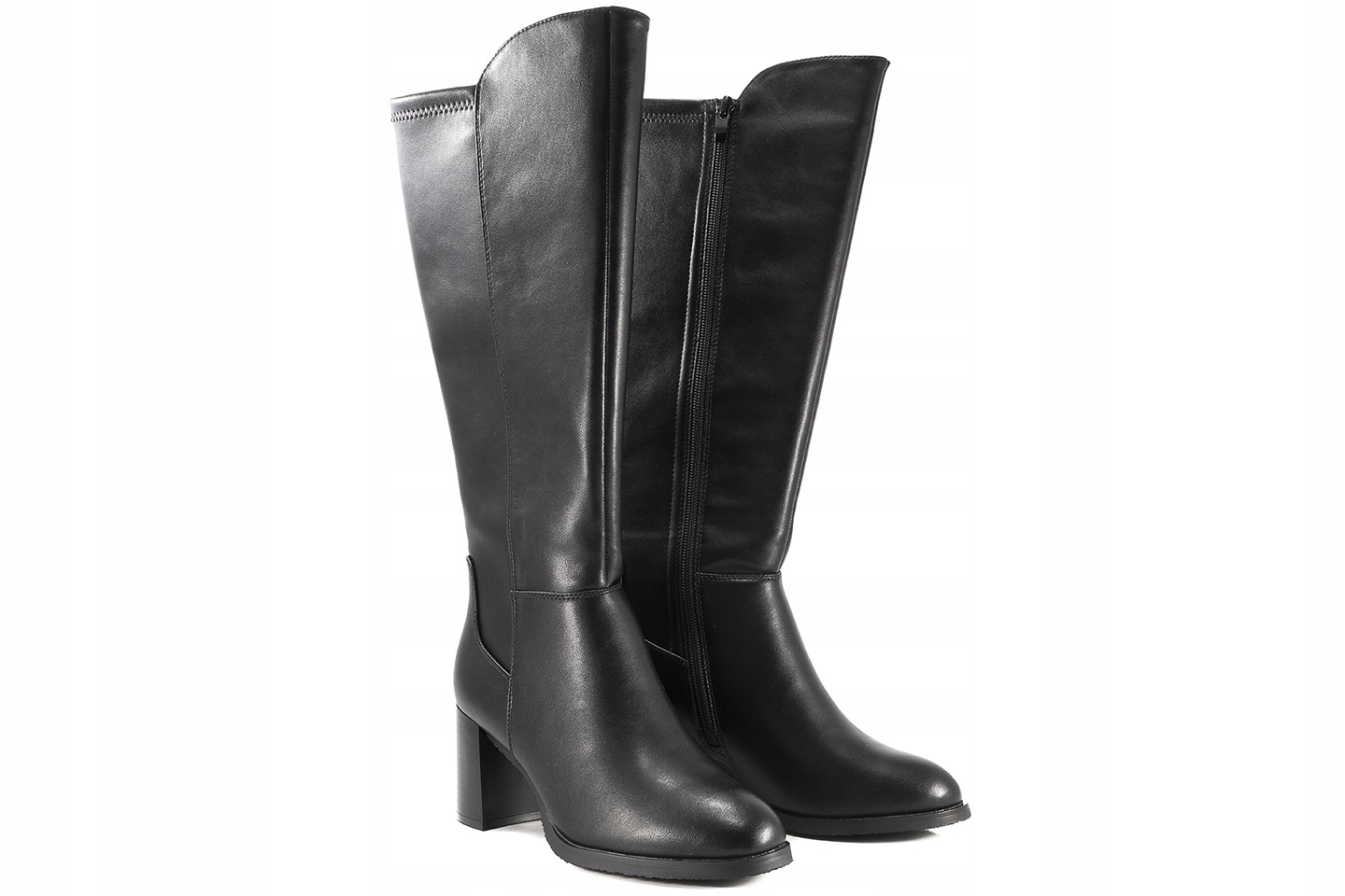 Sergio Leone KZ224-S Dámské Vysoké Kozačky Na Podpatku, Kůže, černé, 36