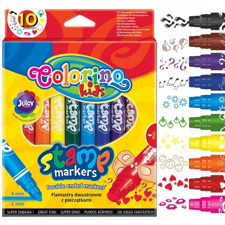 PISAKI FLAMASTRY MAZAKI STEMPELKI DWUSTRONNE 10 KOLORÓW COLORINO
