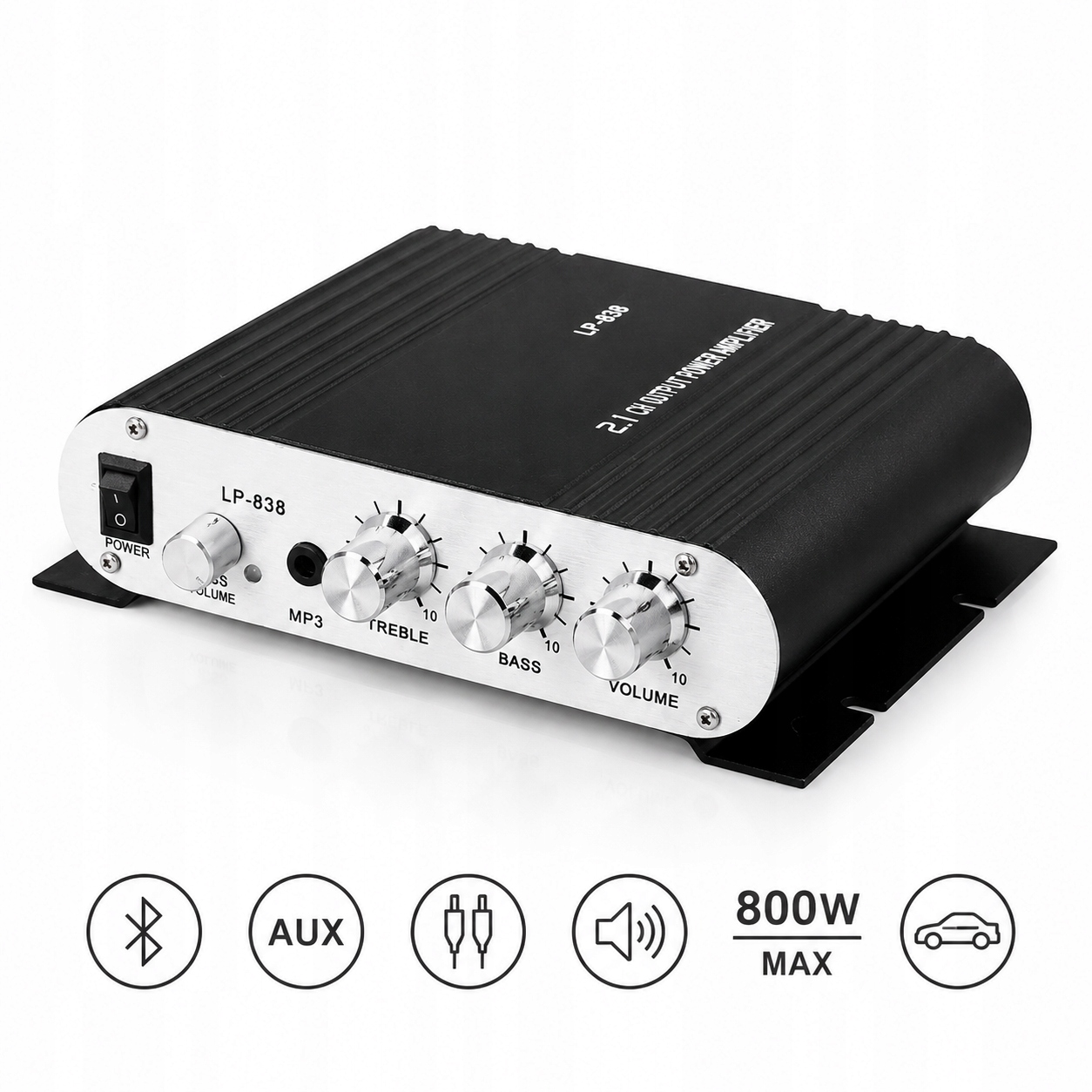 Bluetooth zesilovač 800W stereo Aux Rca Usb automobilový mini