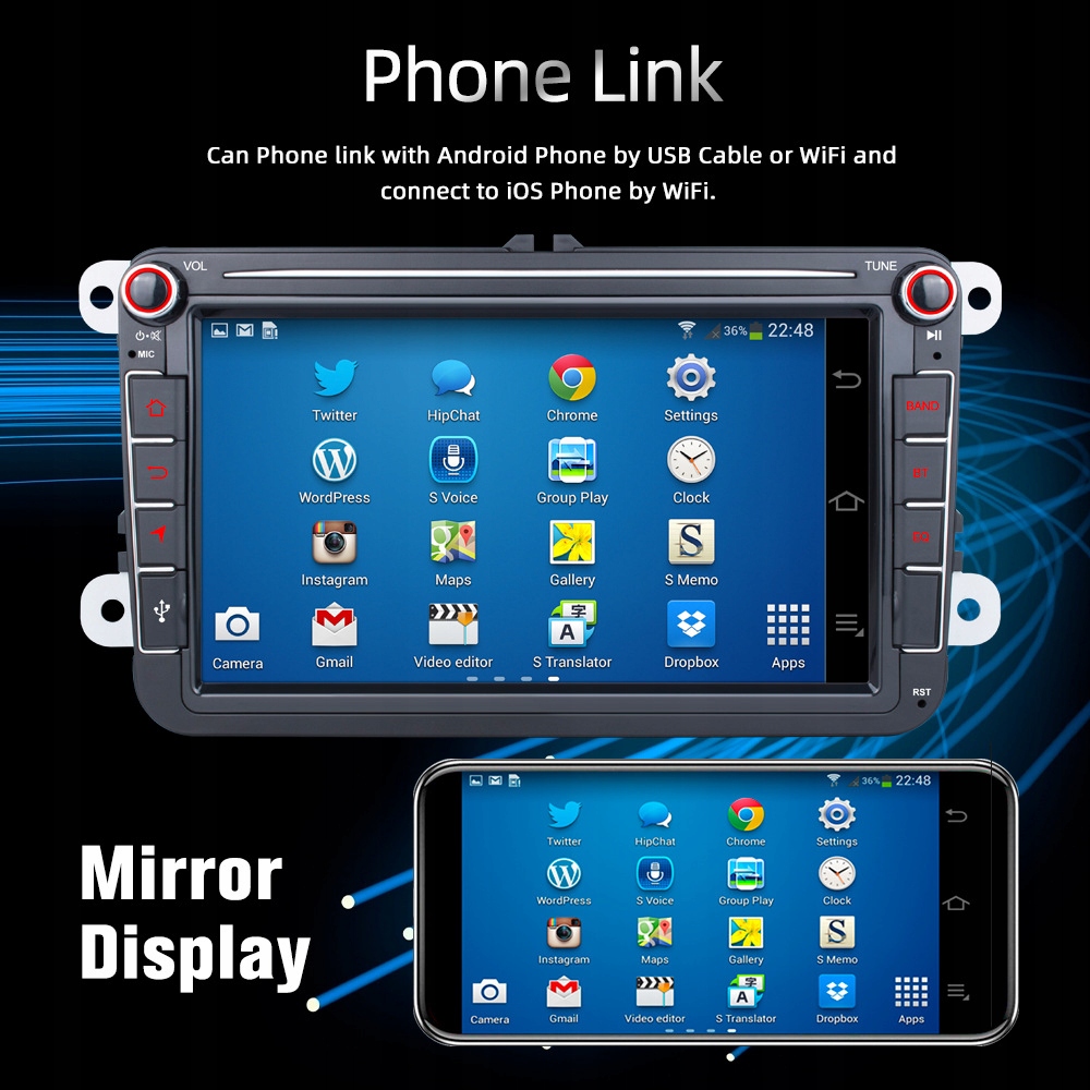 RADIO ANDROID 2DIN 2+32 GB 8 CALI VW PASSAT B6 B7 GOLF 5 V 6 VI SKODA SEAT Rodzaje odtwarzanych nośników USB