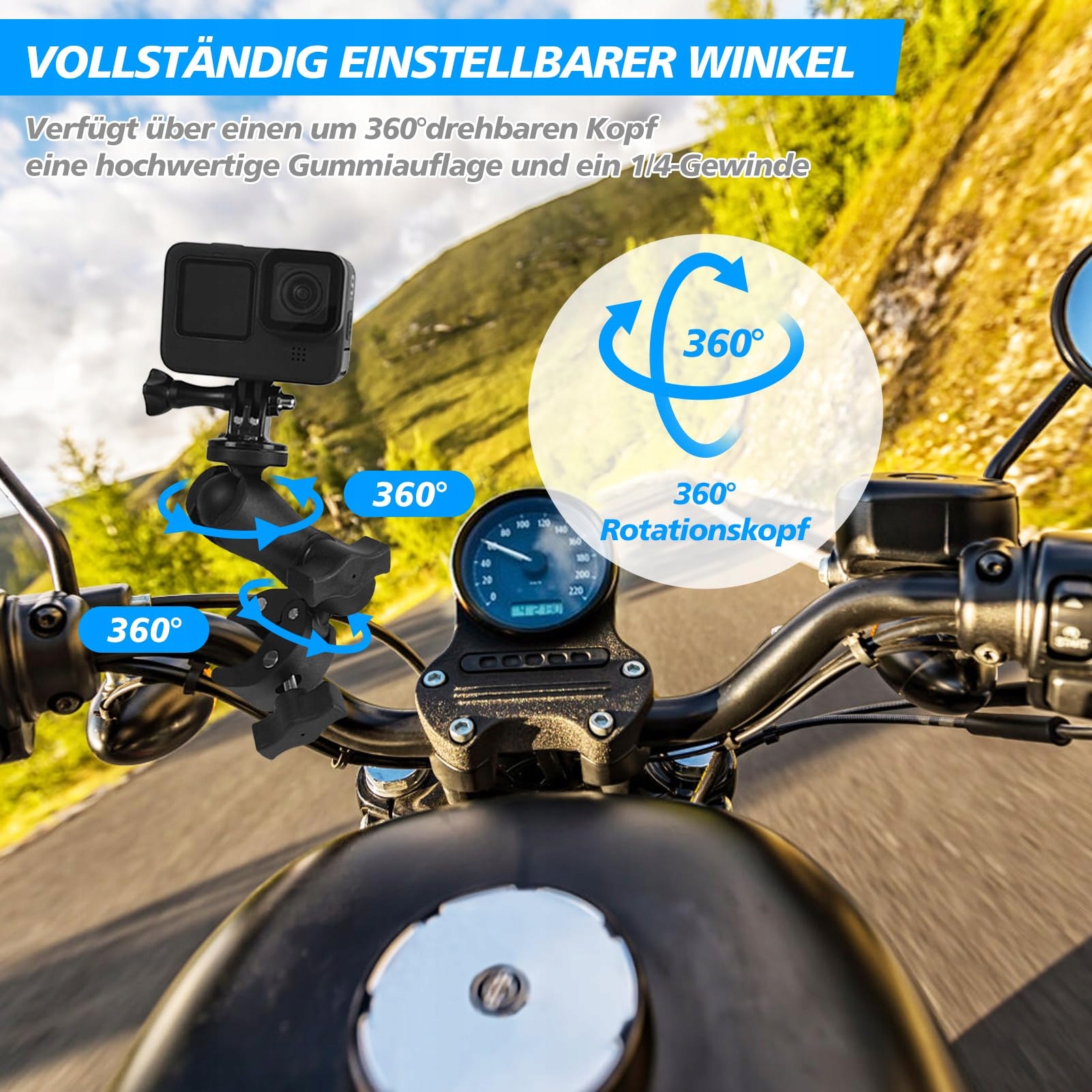 SOARFLY Uchwyt Na Kamerę Akcji Do Motocykla I Roweru 360 Stopni — miniatura 3