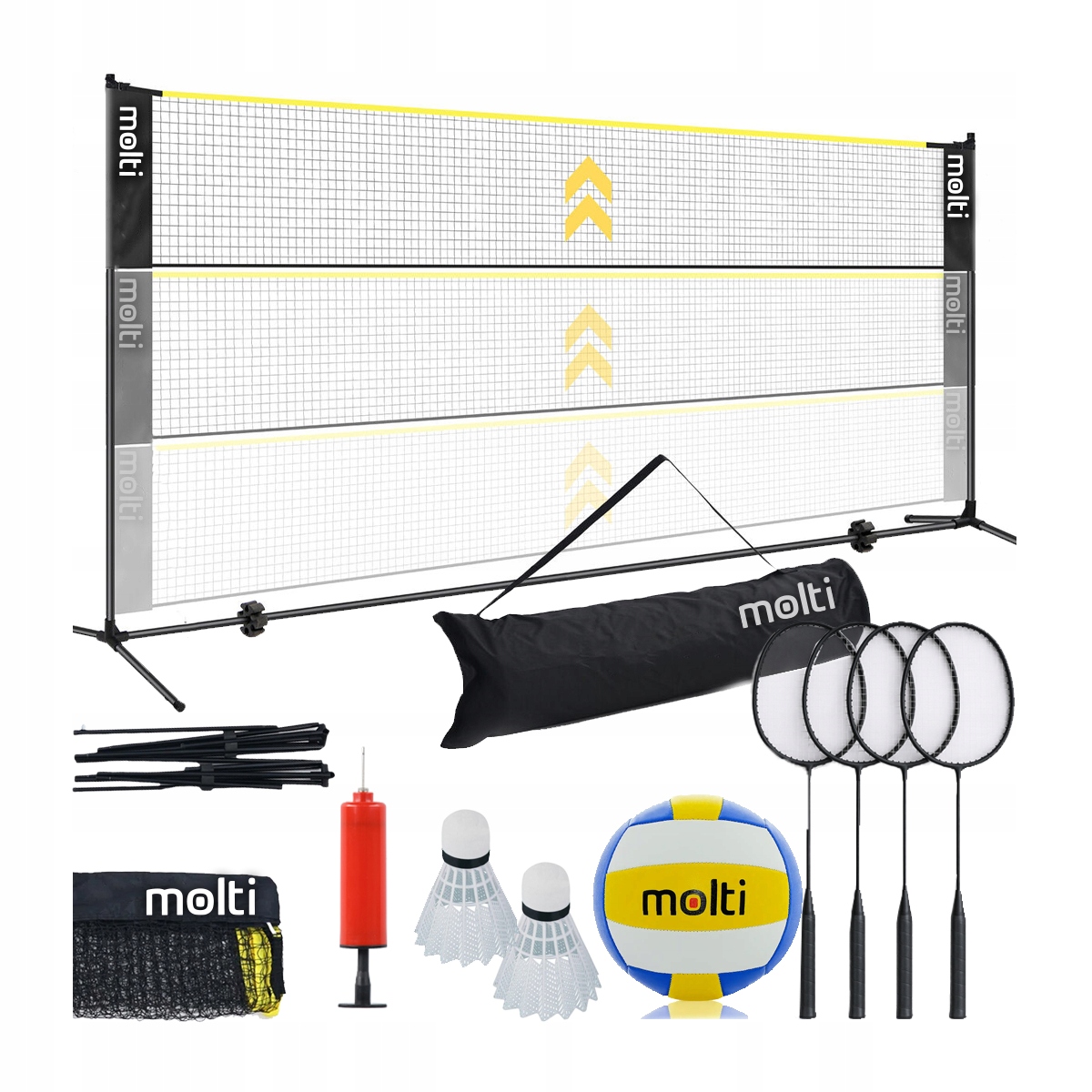 Siatka do siatkówki badmintona tenisa Zestaw 3w1 Piłka Słupki Pompka plaża