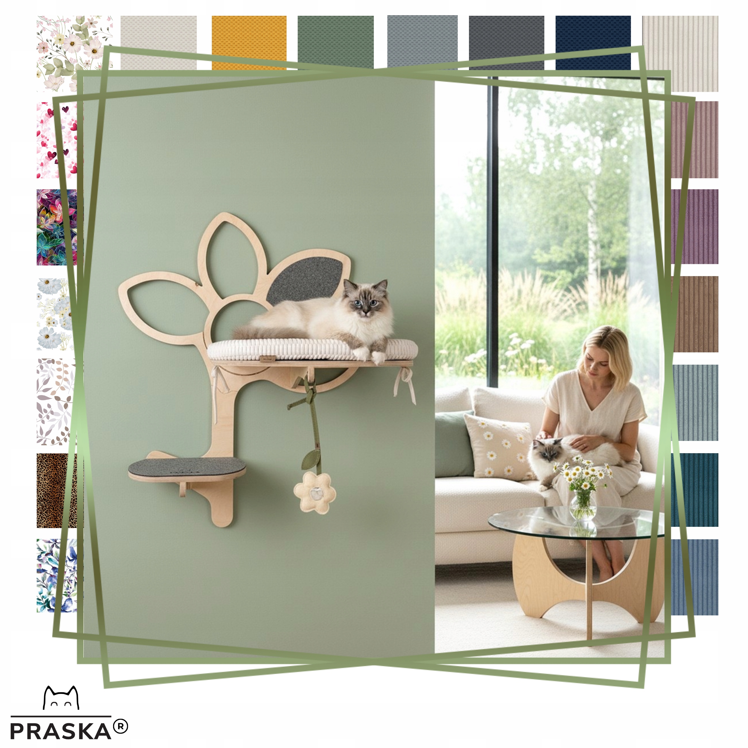 Praska Nástěnné škrabadlo pro kočky Premium Stokrotka Duo vyberte si látku