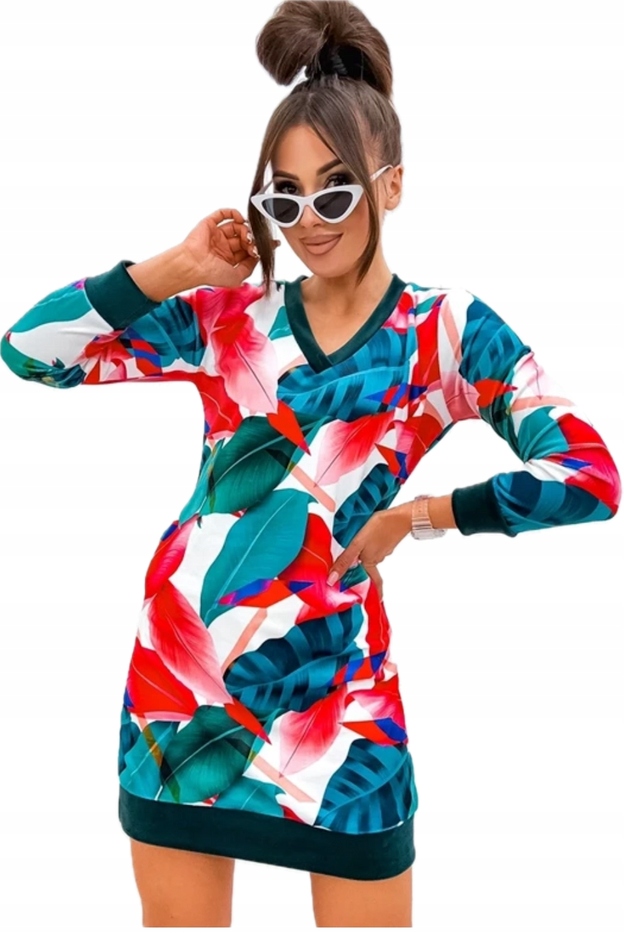 Šaty Mini Velur 8268 Zelená/červená L (40)