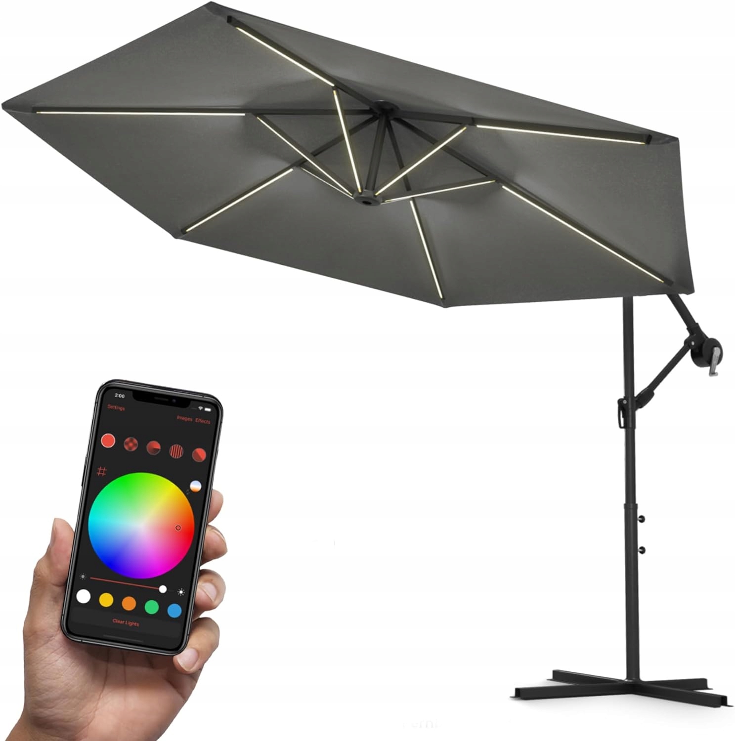 Swing & Harmonie Luxusný Dáždnik Ø350 Led S Rgb Osvetlením, Antracitový