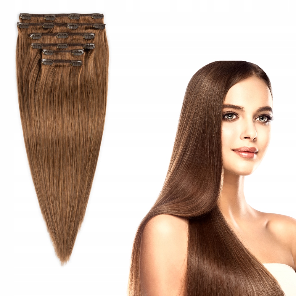 Vlasy Clip In připínací přírodní lidské 53 cm 120 g husté #6 zlatý bronz