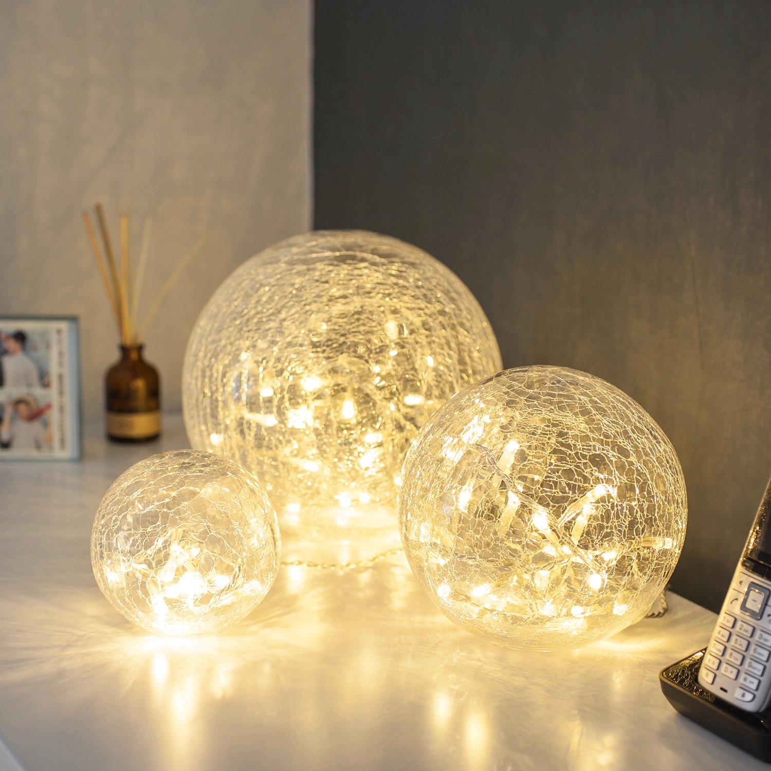 LIGHTS4FUN Zestaw Szklanych Kul Lampki LED 3 SZT — miniatura 2
