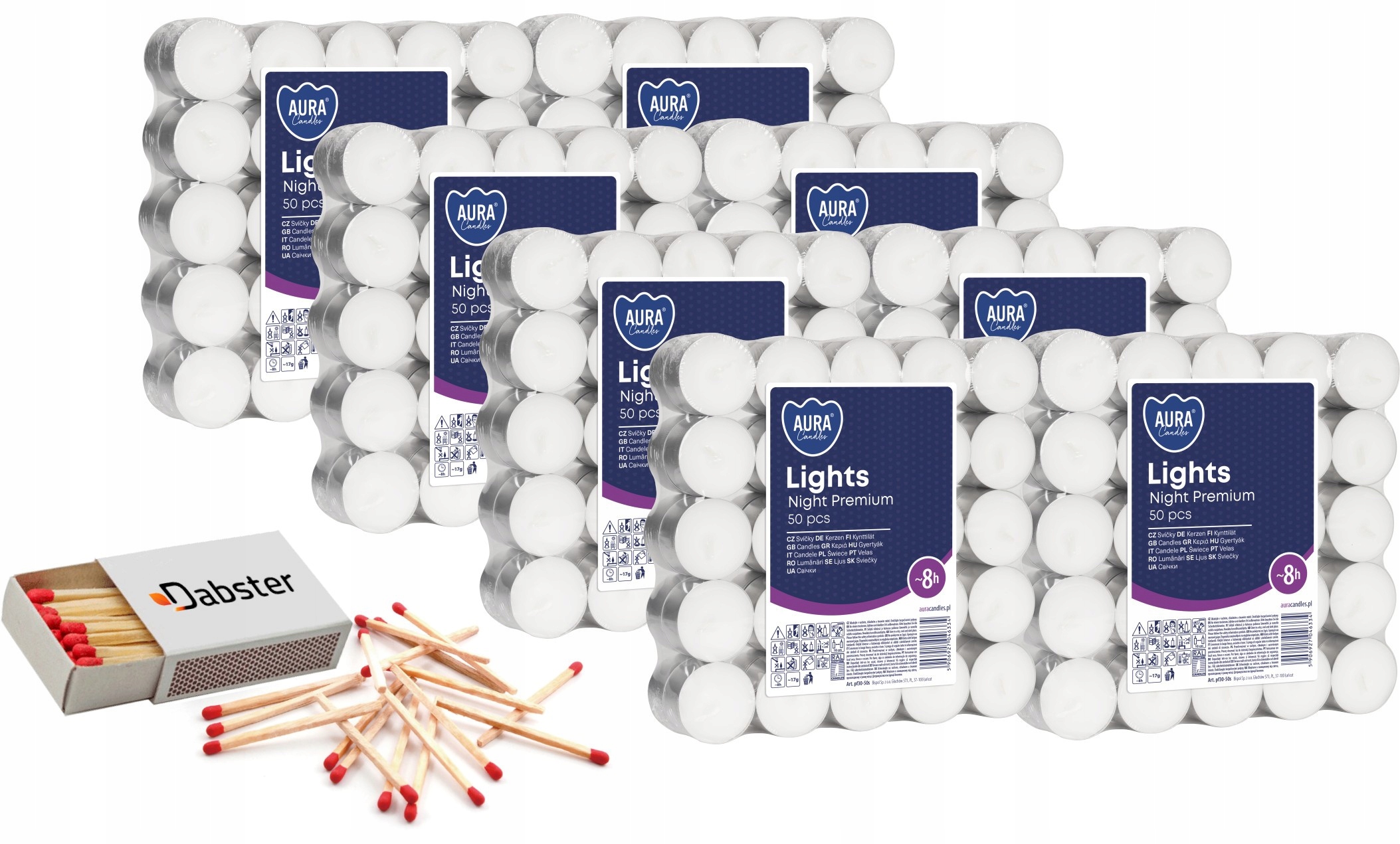 Bezzápachové ohřívače Bispol 8H Night Lights 50 Ks x8 Zápalky Dabster