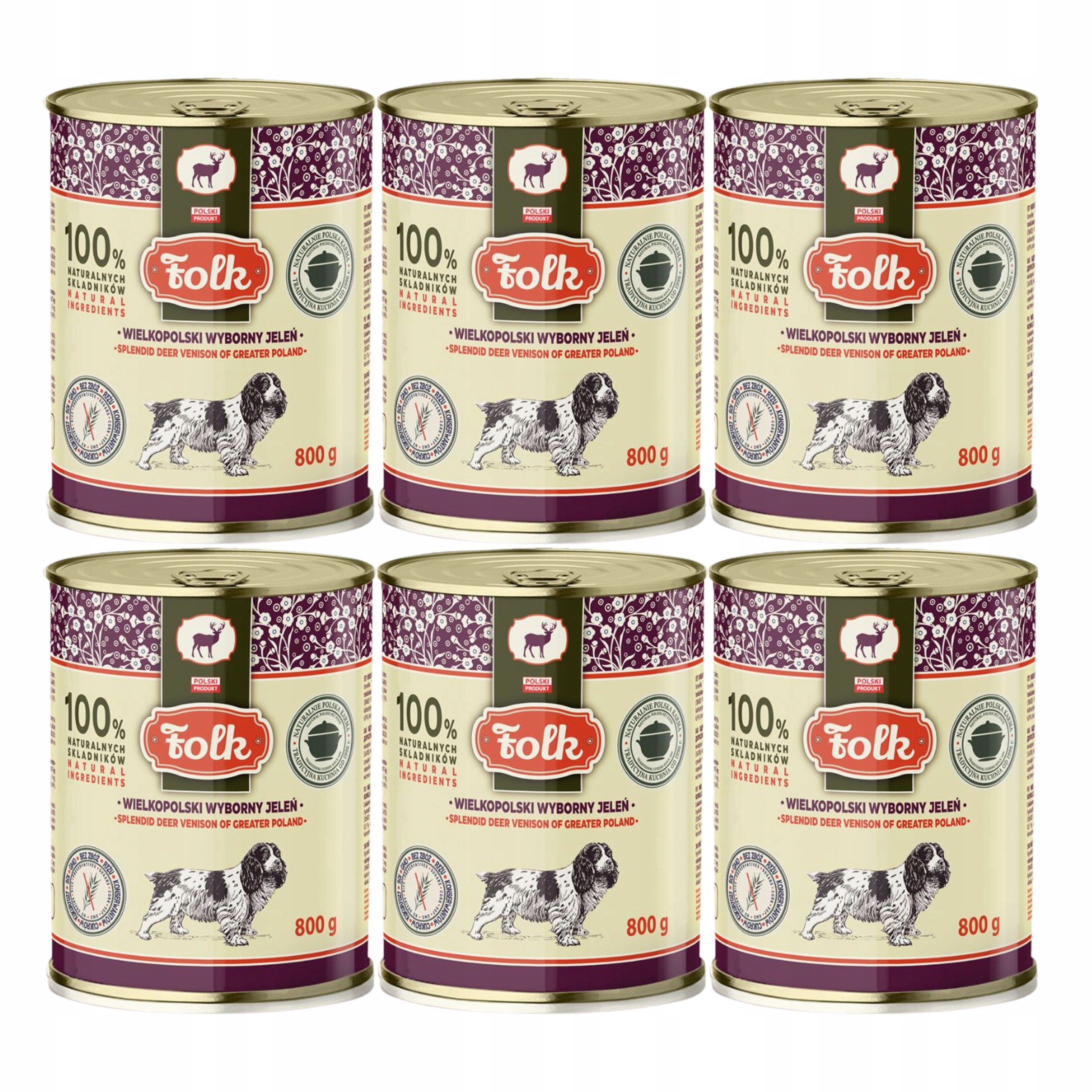 Levně Folk Krmivo pro psy Velkopolský jelen 6 x 800 g, zdravé, bez obilovin