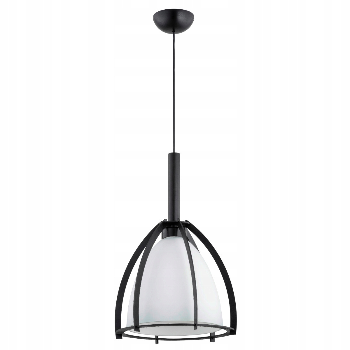 Moderní závěsná lampa černá skleněná kopule, bílé stínidlo 15W Alfa