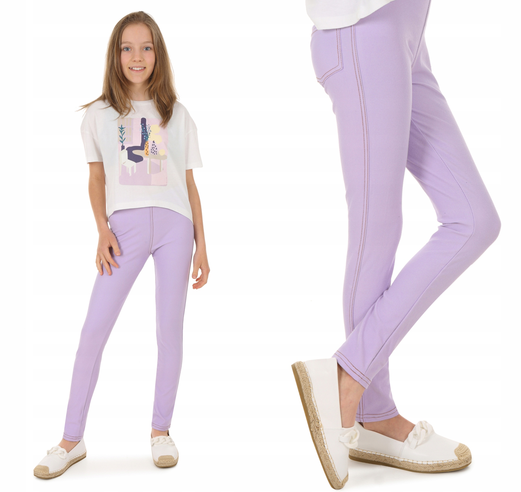 

Kolorowe legginsy, getry jeansowe 152 Liliowy