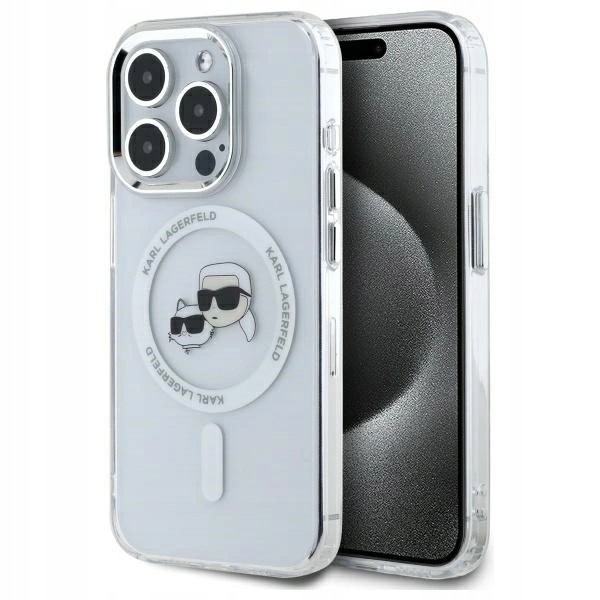 Etui Karl Lagerfeld IML Metal Karl&Choupette MagSafe iPhone 15 Pro białe