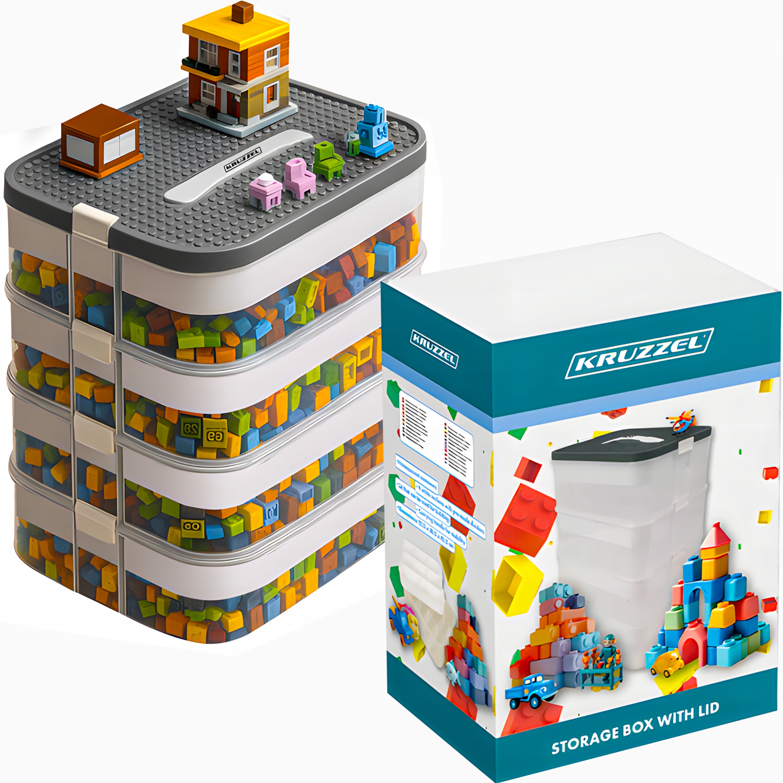 Nádoba na drobnosti s víkem Kruzzel 25758 Vícekomorová rukojeť 4položky 29 l