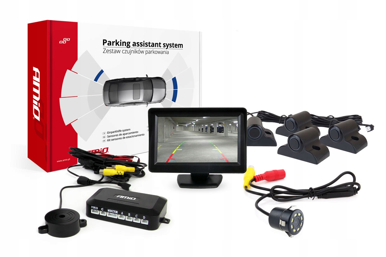 Sada parkovacích senzorov TFT01 4,3" s kamerou HD-308-LED, 4 senzory, čierna