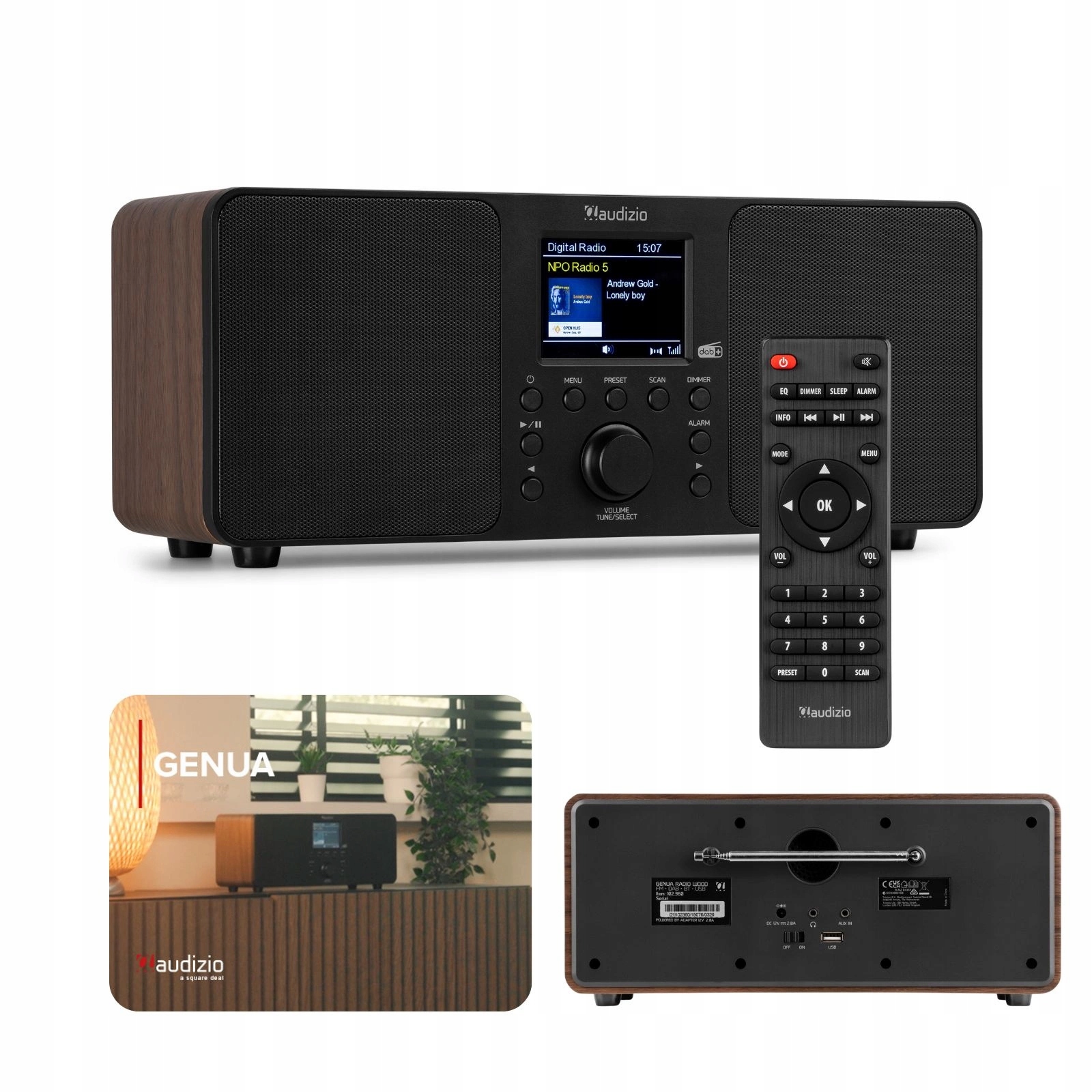 Radio cyfrowe Dab+ tuner Fm bluetooth Usb brązowe Audizio