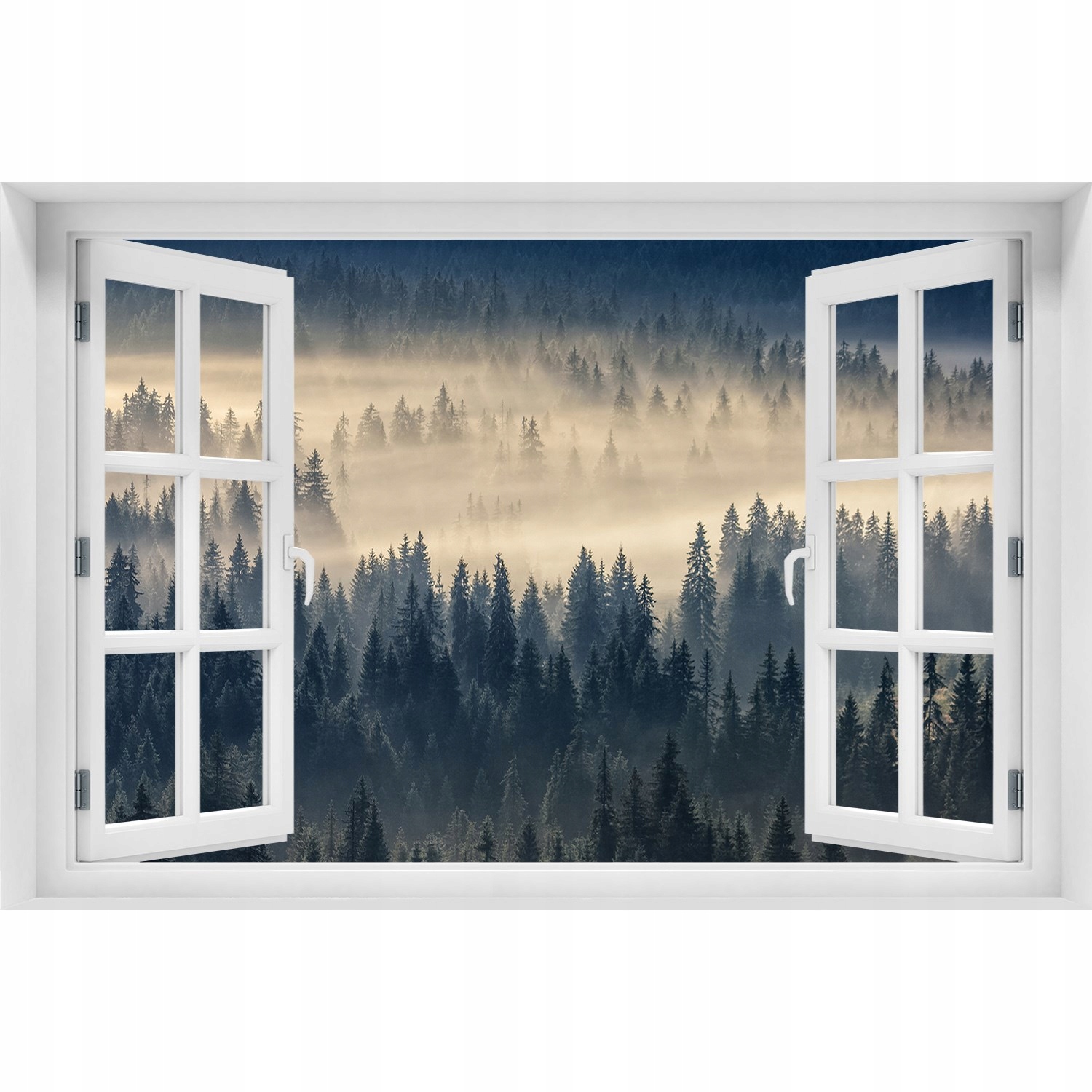 

3D Okno Naklejka na ścianę Mgła nad lasem 90x60