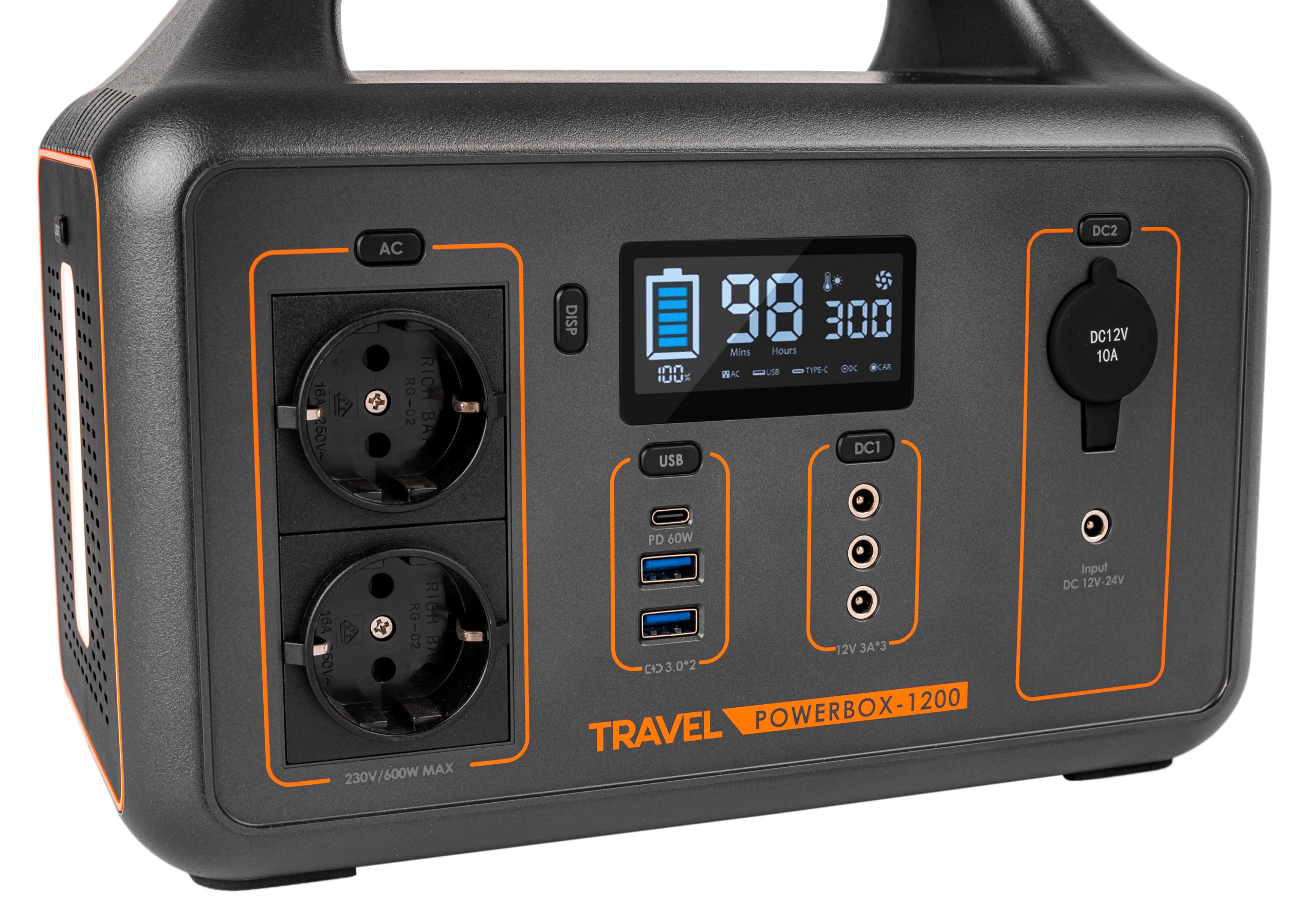 PRZENOŚNA STACJA ZASILANIA ŁADOWARKA AKUMULATOT TRAVEL 1200 600W POWER Pojemność 26000 mAh