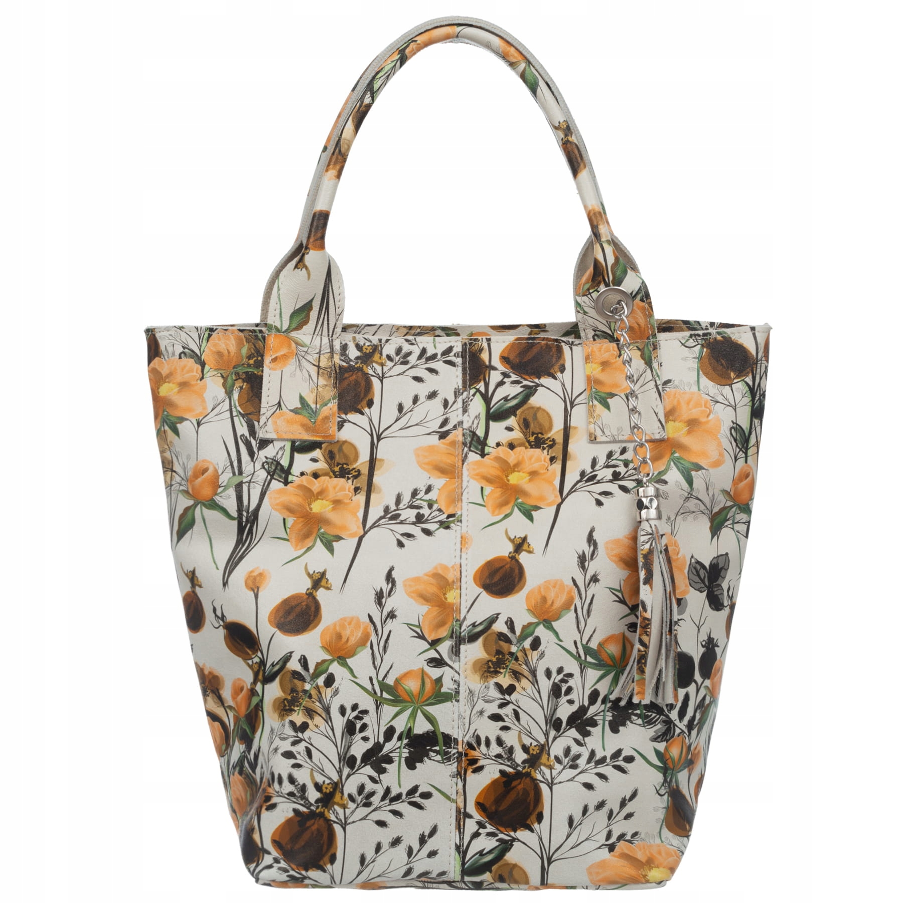 Vera Pelle torebka damska skórzana shopper na ramię z saszetką Z Kwiatami