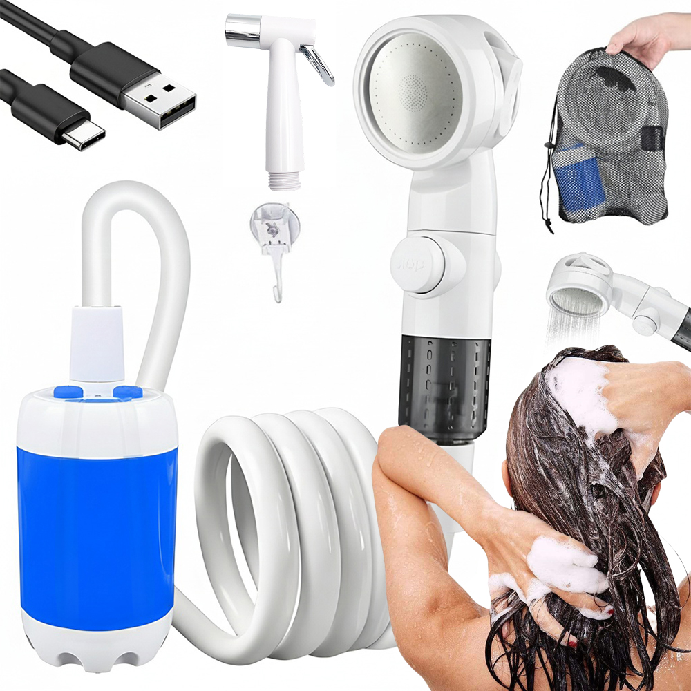 PRYSZNIC TURYSTYCZNY Z RURKĄ 2M ŁADOWANIE USB KEMPINGOWY NA PLAŻE PODRÓŻE