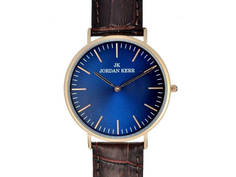 Pánské hodinky na hnědém koženém řemínku s modrým ciferníkem