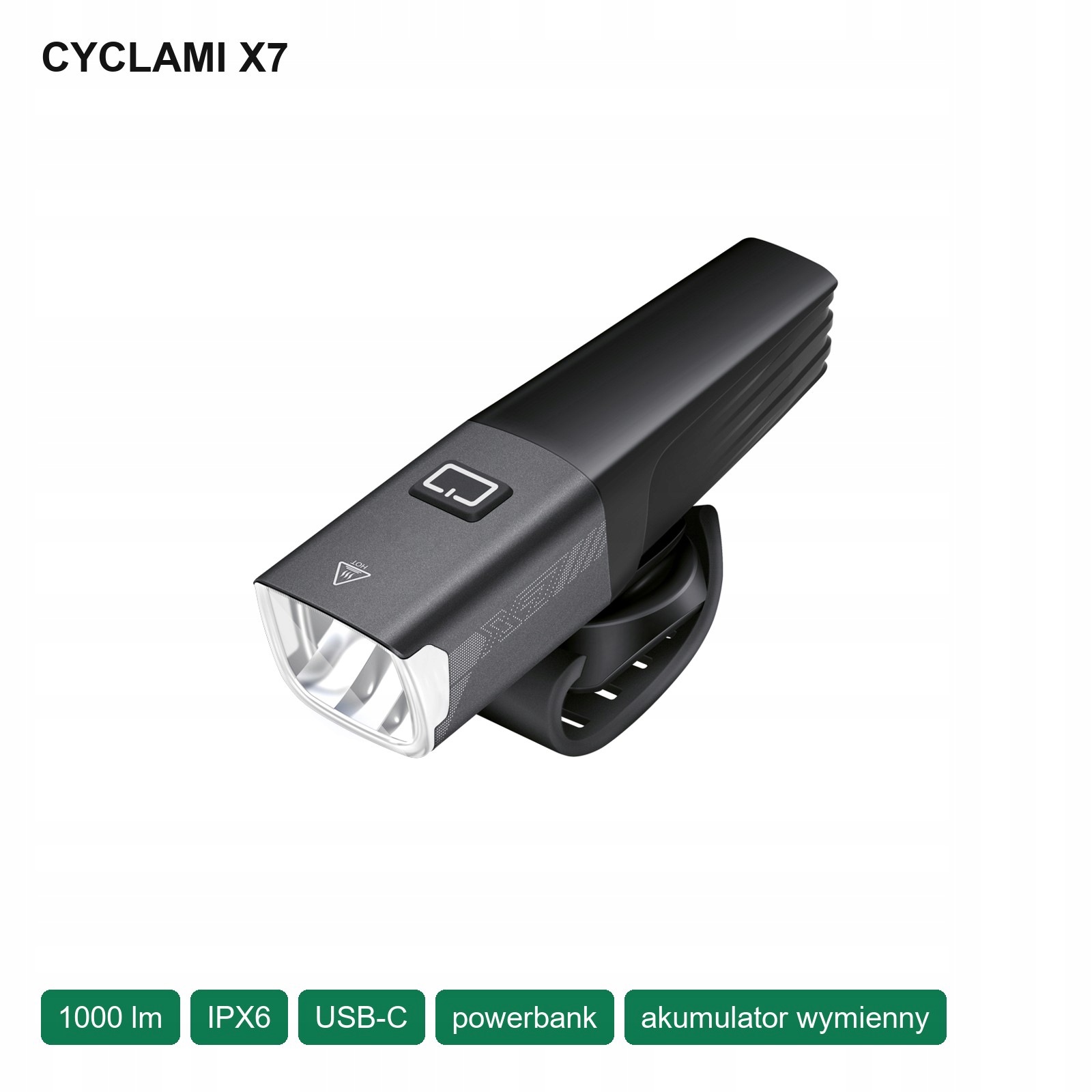 Lampka rowerowa przednia Cyclami X7 1000lm Led Usb-c akumulator powerbank