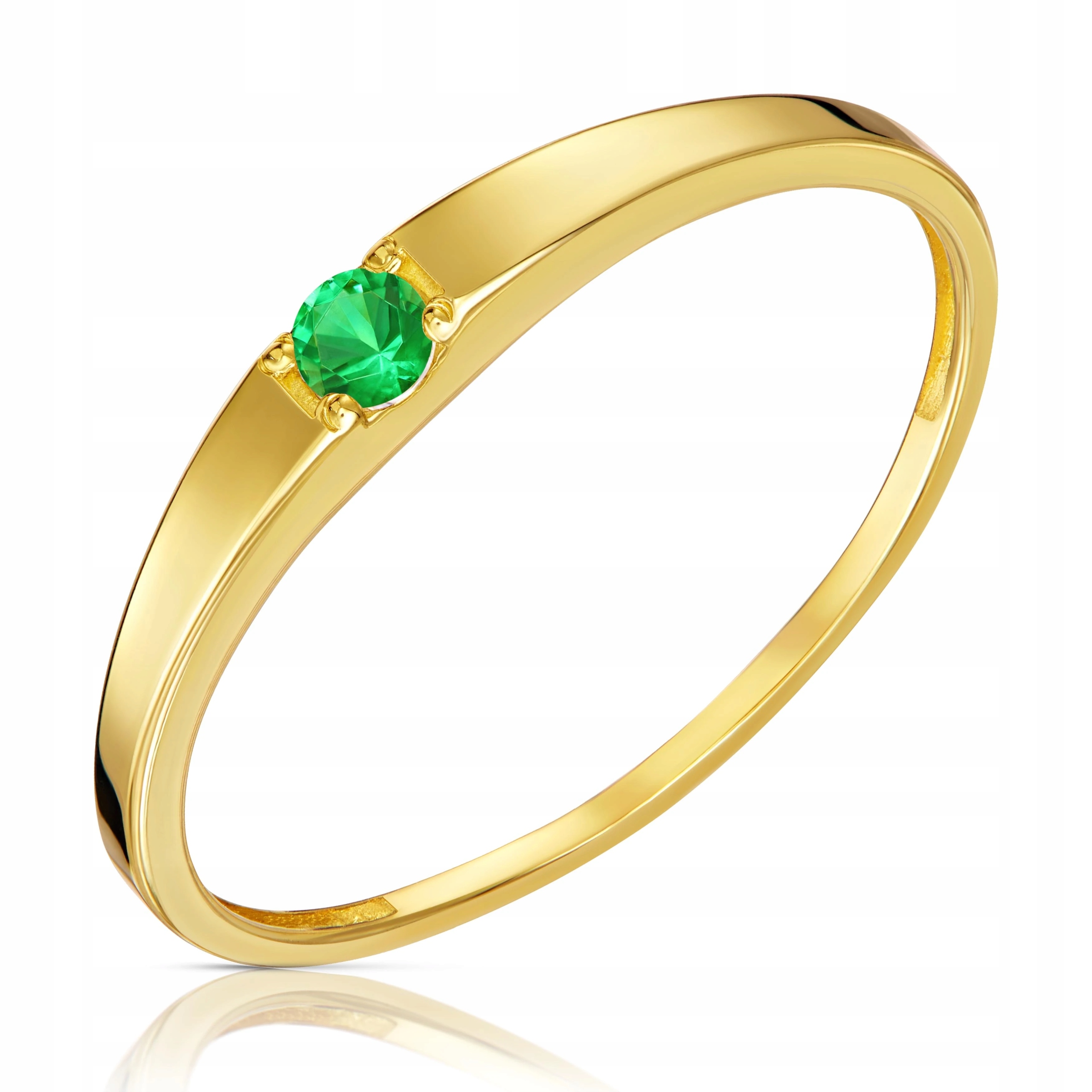 Prstýnek Se Zeleným Očkem, Zlato 585, Plochý Jednoduchý Vzor, Vel. 17