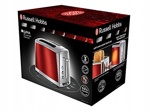 RUSSELL HOBBS Toster Luna Stalowy Czerwony 2 Kromki 1550W — miniatura 2