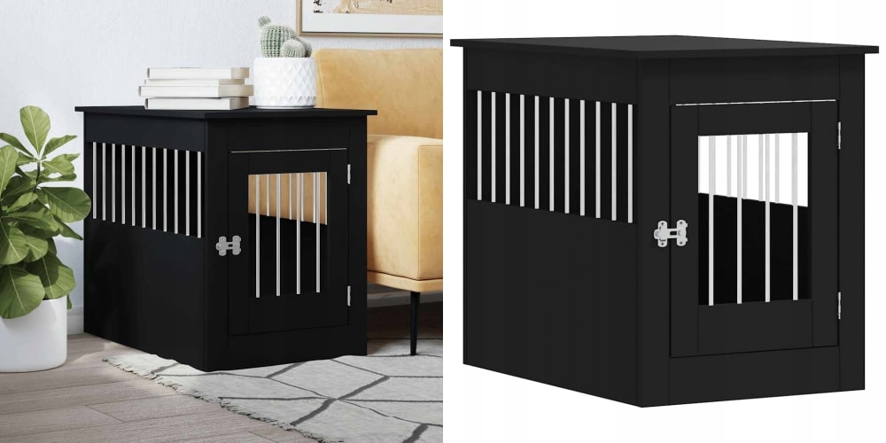 Levně Černá, Kotec pro psa, materiál na bázi dřeva, 55x80x68 cm