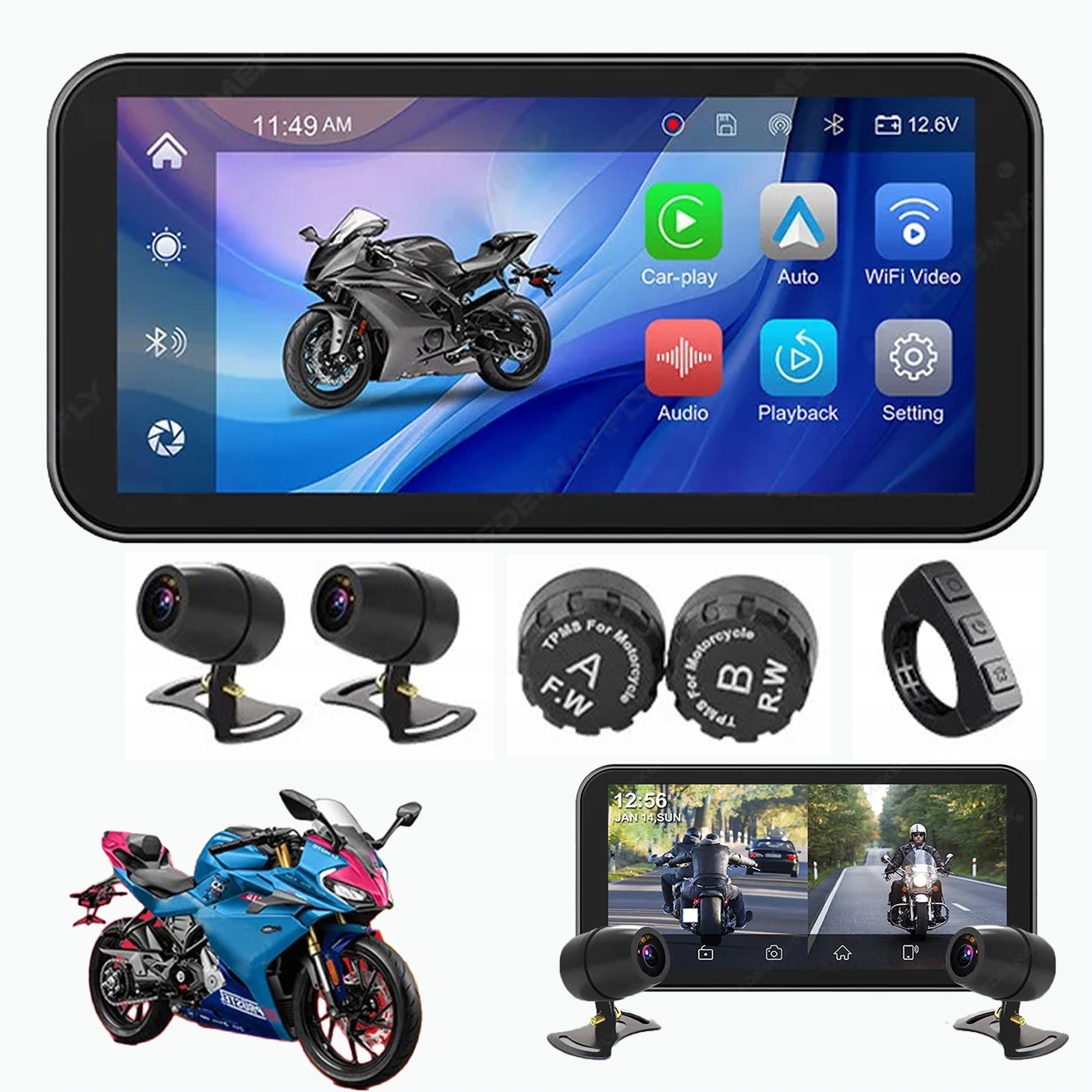Vodotesná motocyklová Gps navigácia 6.25" Kamera Obrazovka pre motocykel