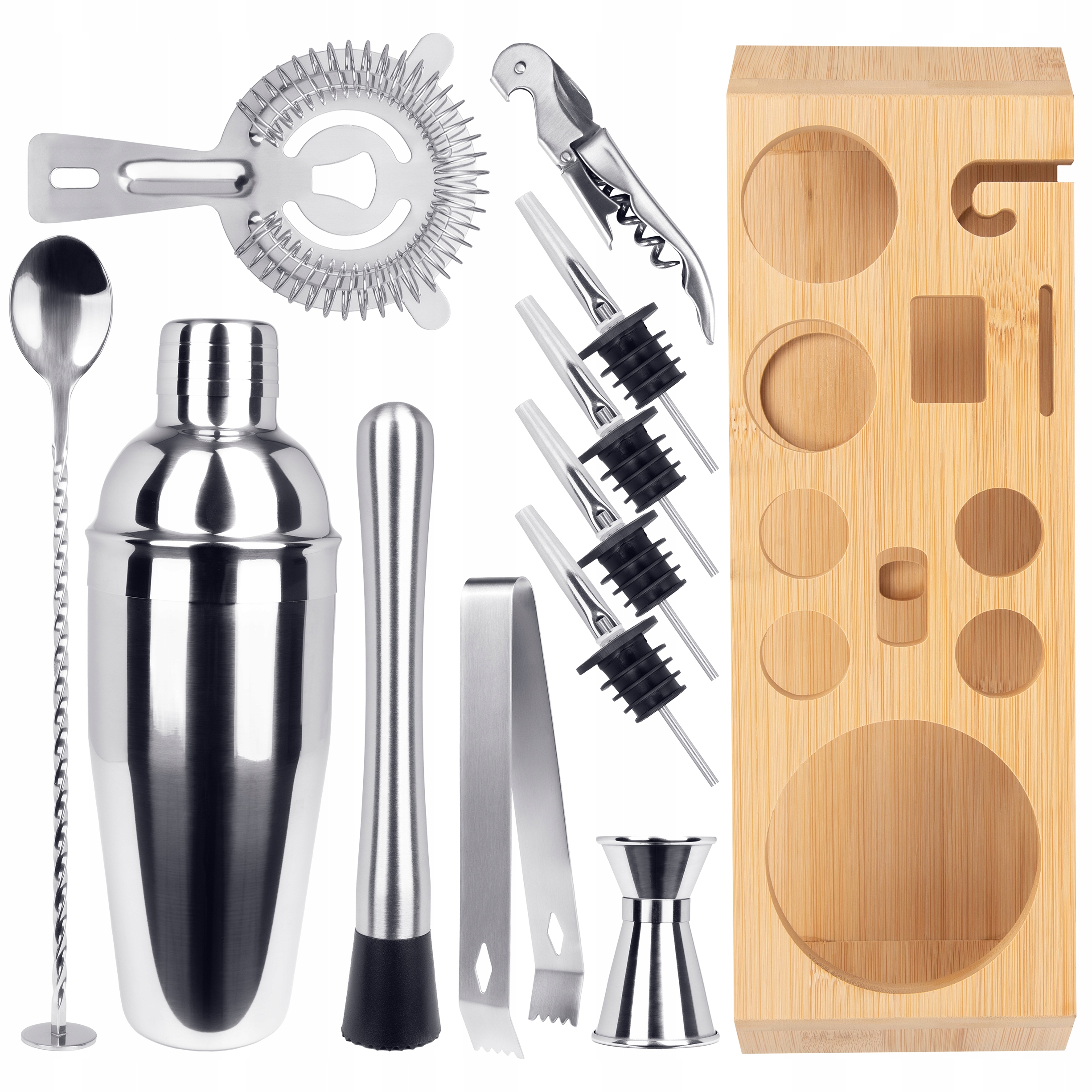 Zestaw barmański do drinków shaker 750 ml muddler jigger łyżka stojak 12 el Kod producenta DM-ZB-013