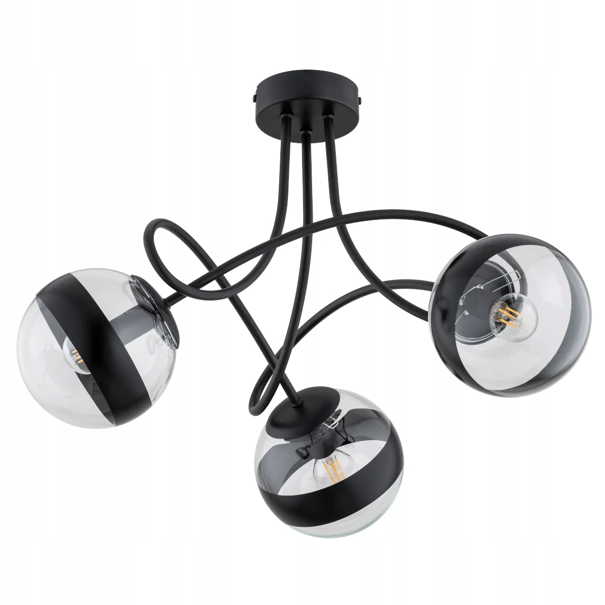 Stropná lampa čierny uzlík sklenené tienidlá 3xE14 10W Karo Alfa