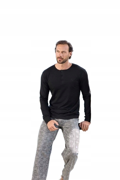 Elegantní Pyžamo Modal Se Zapínáním Na 3 Knoflíky Černá Horní Část Kalhot Krata M