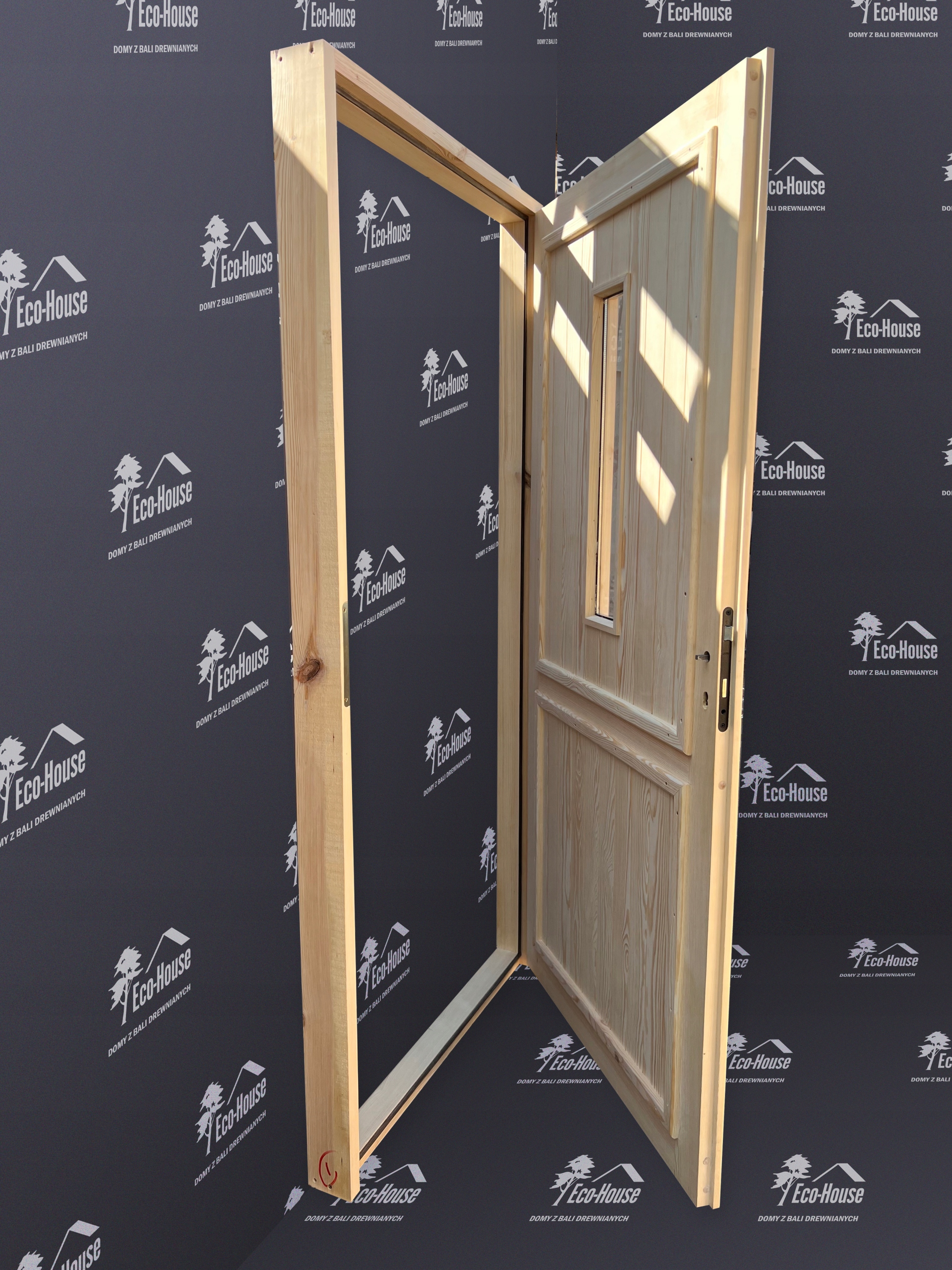 DRZWI ZEWNĘTRZNE OCIEPLANE Z SZYBĄ 100x200 SOSNOWE Strona uniwersalne