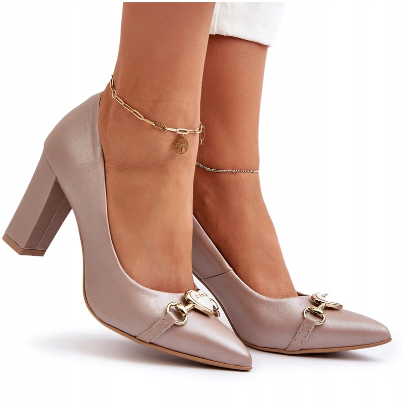 Zazoo 2453/OS Kožené Lodičky Na Podpatku S Perleťovým Srdcem 37