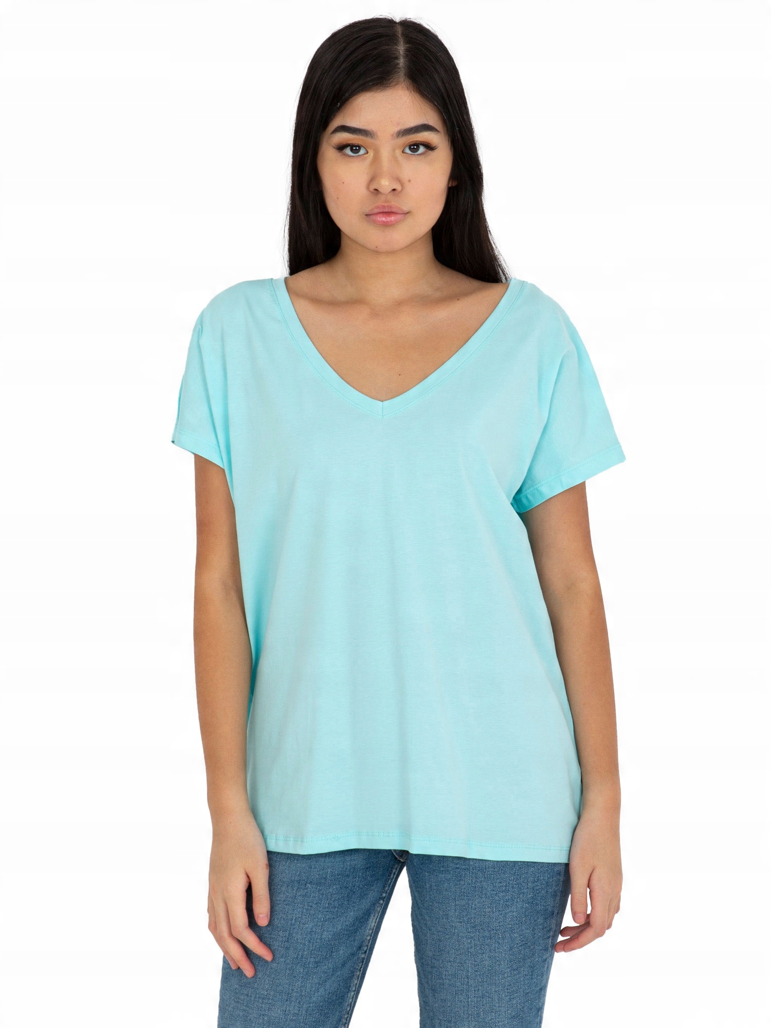

T-shirt Damski Koszulka Bawełniana V-neck Serek
