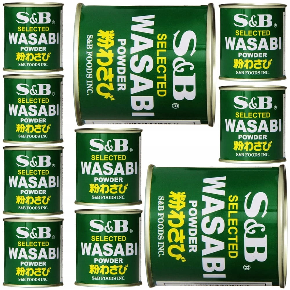 10x Japońska Ostra Pasta Wasabi Proszek Zielony Chrzan Sushi Puszka 30g Sb