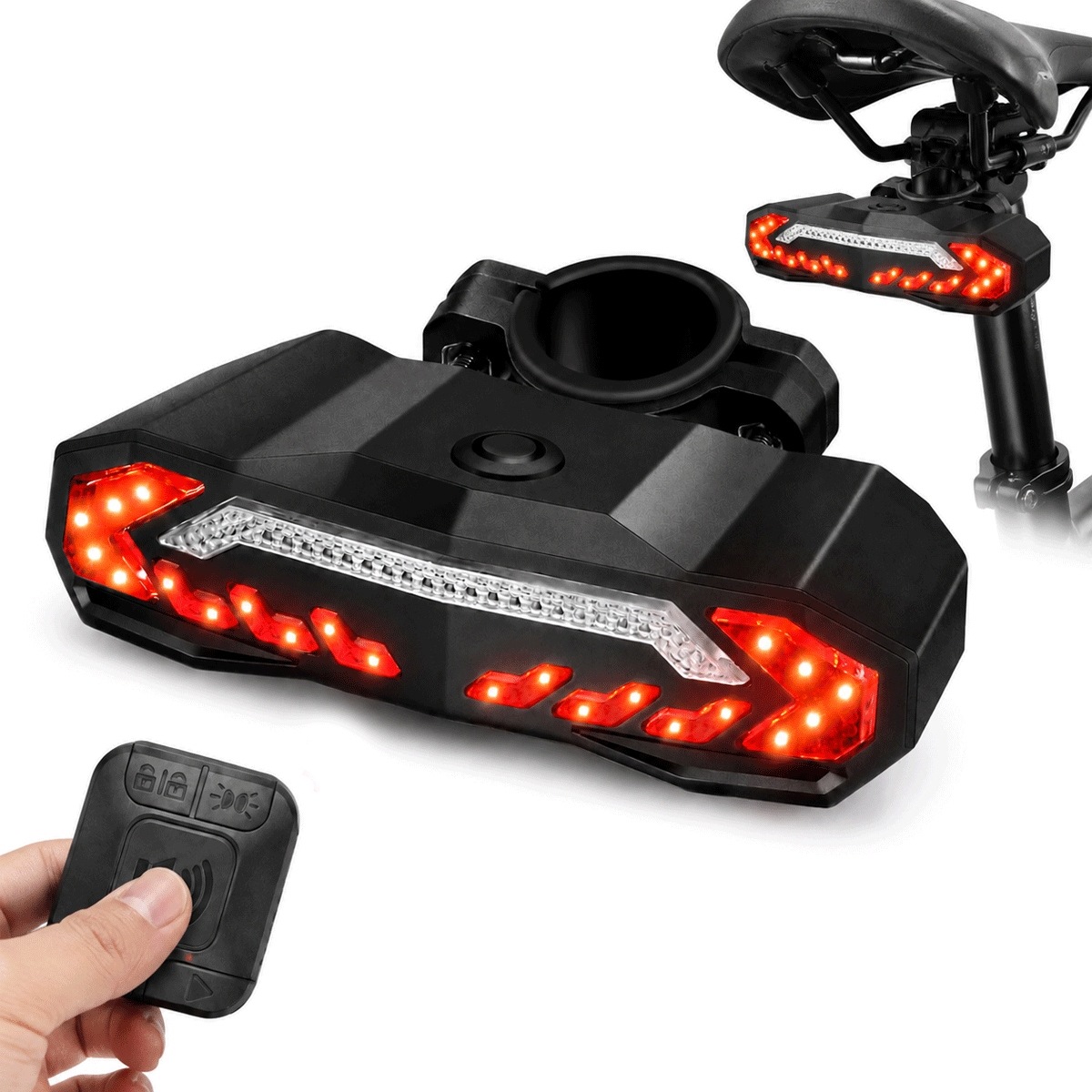 Lampka Led Tylna Rowerowa Z Kierunkowskazami Alarmem I Pilotem