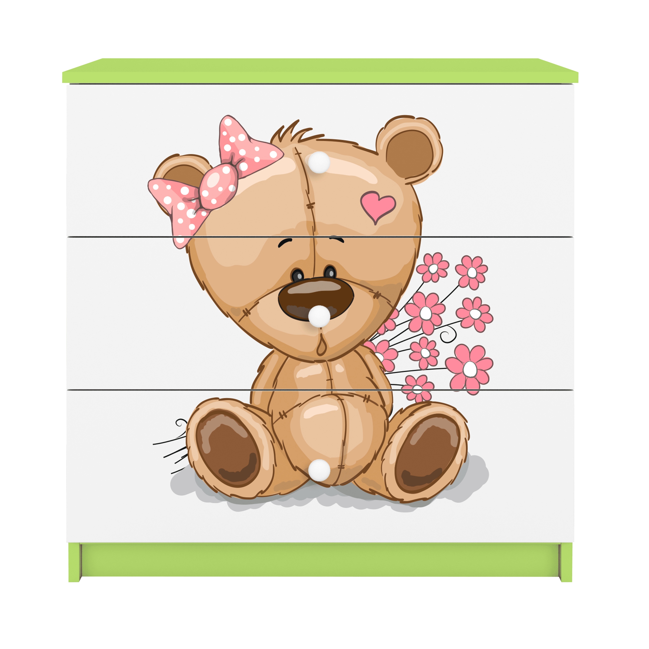 Komoda Babydreams zelená grafika medvídek s květinami 80 cm