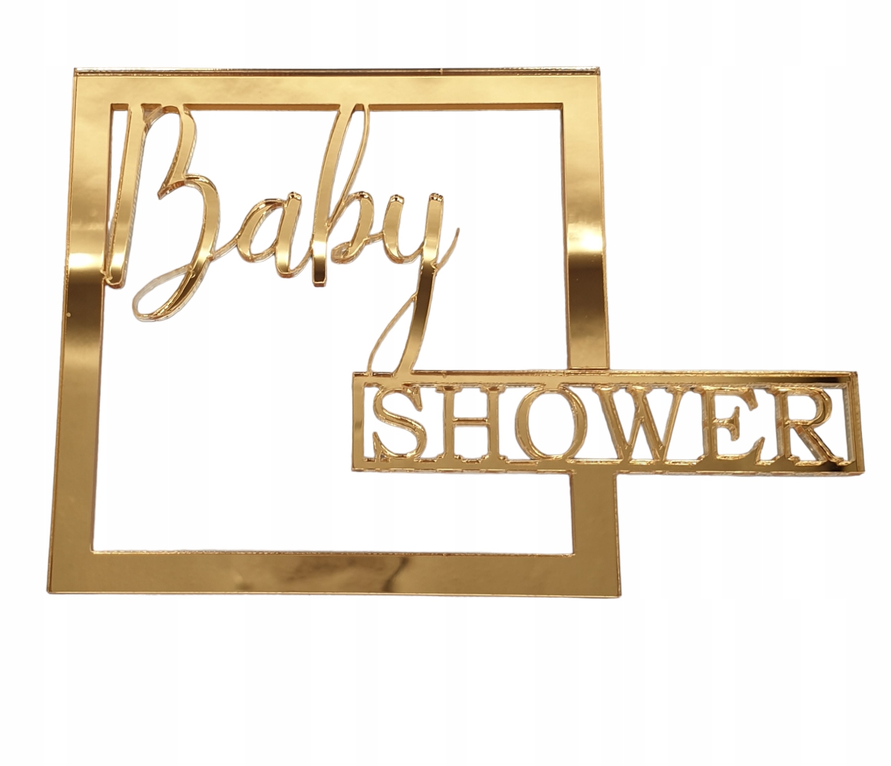 

Topper dekor na bok tortu Baby Shower złoty lustro
